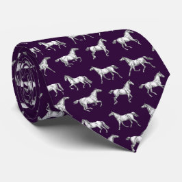 Gravata Cavalos Galopantes de Púrpura Escuro Elegante Vint