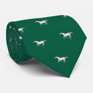 Gravata Cavalos Galopantes Elegantes Vintage Verde Caçador