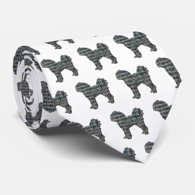 Gravata Cavapoo Silhout Amarelo e Preto Grade Branca (Rolled)