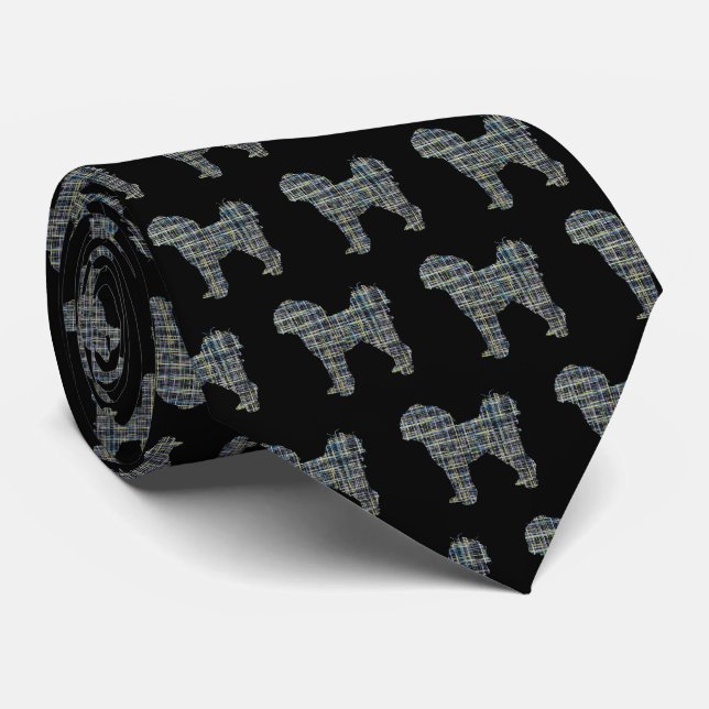 Gravata Cavapoo Silhout Amarelo e Preto Grelha Preta (Rolled)