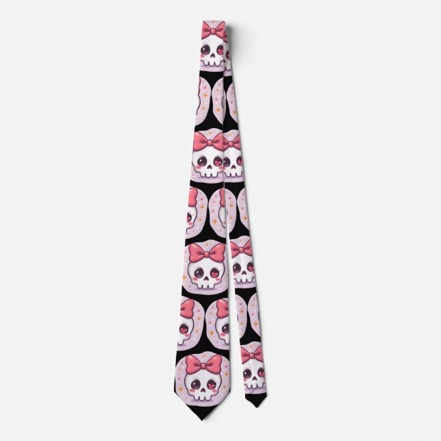 Gravata Caveira Pastel Goth com Laço (Frente)
