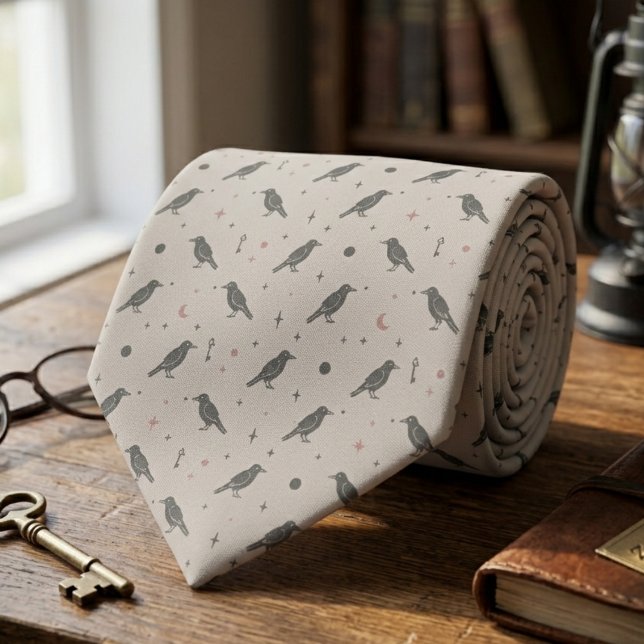 Gravata Celestial Crow Dark Academia (Whimsigoth raven necktie)