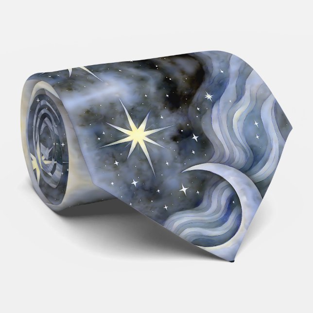 Gravata Celestial Lua Stars Dreamy Sky Bold Watercolor (Rolled)