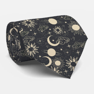Gravata celestial space sun moon galaxy planet beige