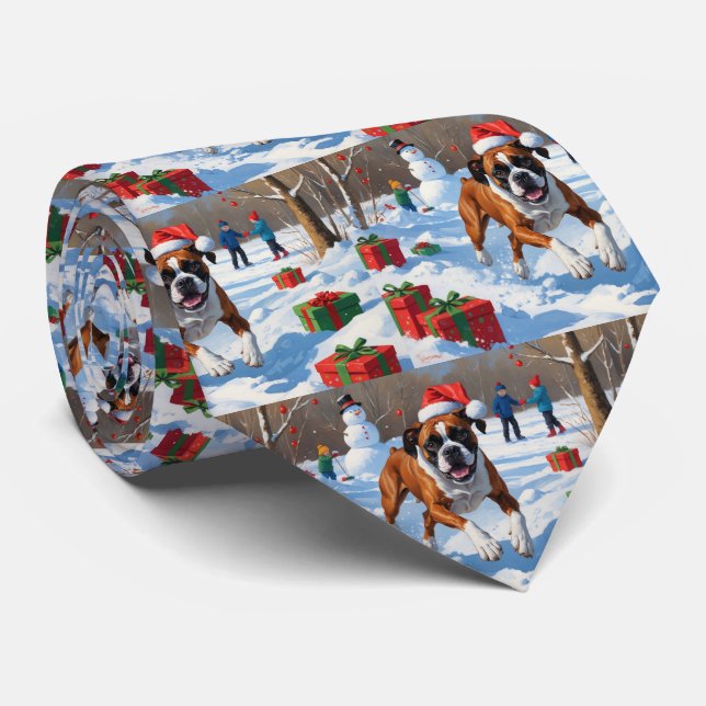 Gravata Cena de Natal com Neve da Festividade do Boxer (Rolled)
