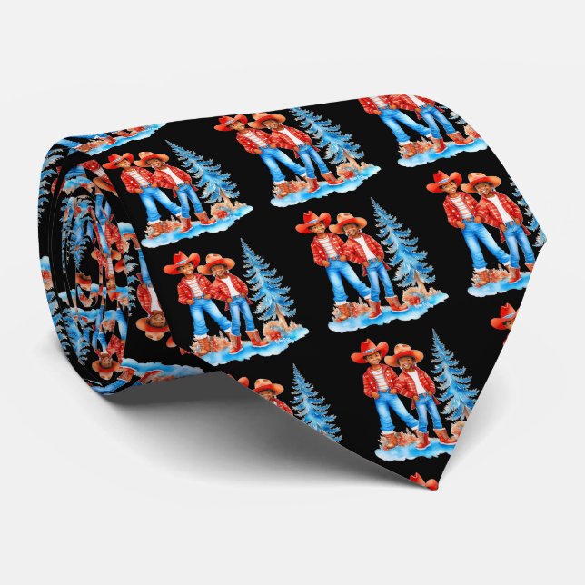 Gravata Cena de Natal do Casal de Cowboy Negro (Rolled)