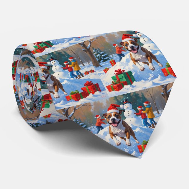Gravata Cena de Neve Festiva Bull Terrier Christmas (Rolled)