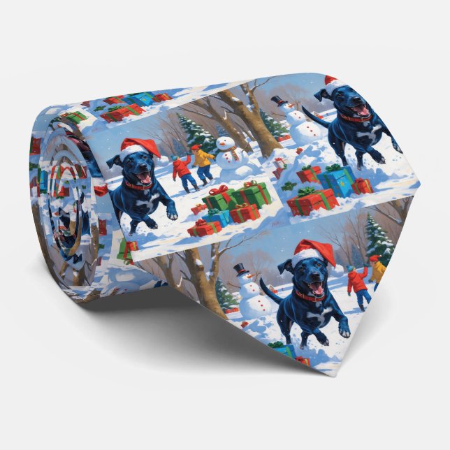 Gravata Cena de Neve Festiva de Natal com Blue Heeler (Rolled)