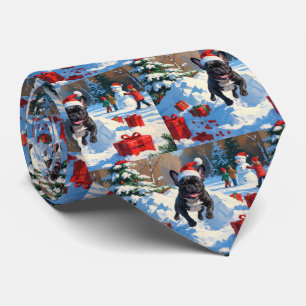Gravata Cena de neve festiva de Natal do Bulldog Francês P