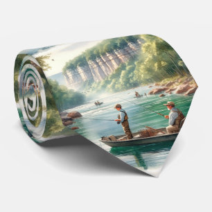 Gravata Cena de pesca paisagística masculina