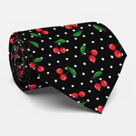 Gravata Cerejas Vermelhas Rockabilly e Bolinhas Pretas