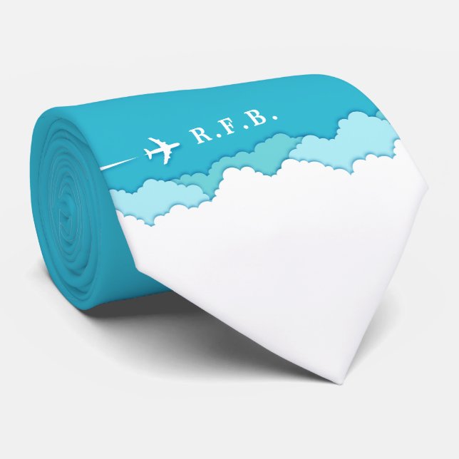 Gravata Céus Amigáveis | Iniciais personalizados da aviaçã (Rolled)