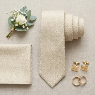 Gravata Champagne Marfim Micro-Jacquard