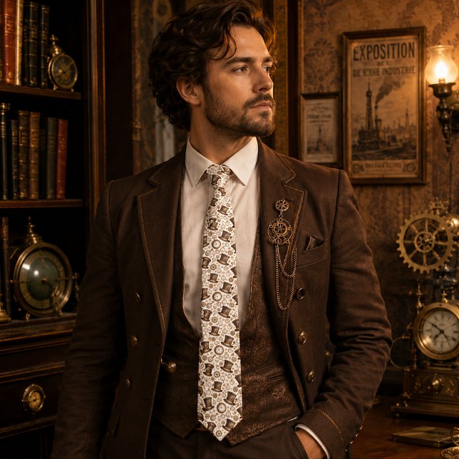 Gravata Chapéu Steampunk Vitoriano e Padrão de Relógio (Criador carregado)