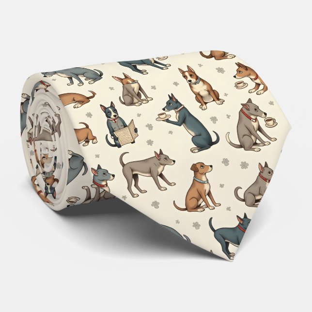 Gravata Charming Dogs Reading and Relaxing Pattern (Rolled)