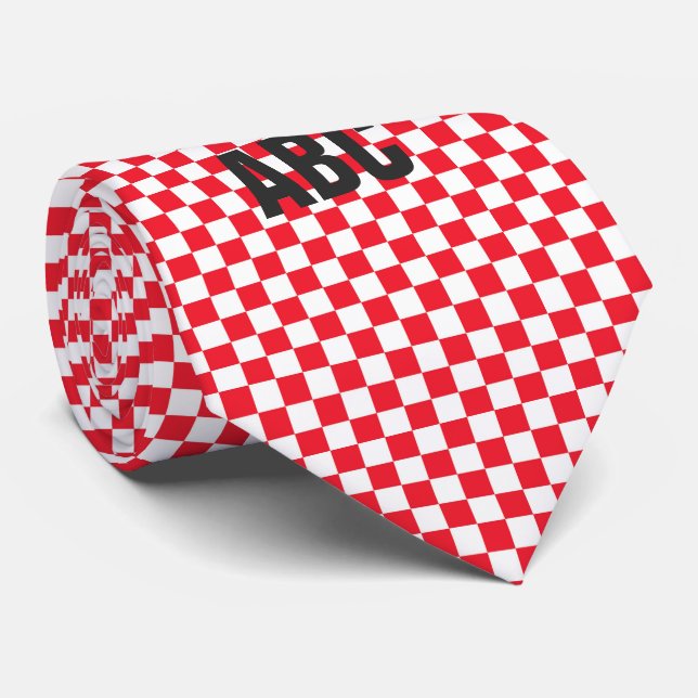 Gravata Checkerboard vermelho e branco (Rolled)