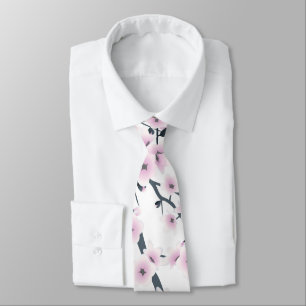 Gravata Cherry Blossom Dusky Rosa White Floral
