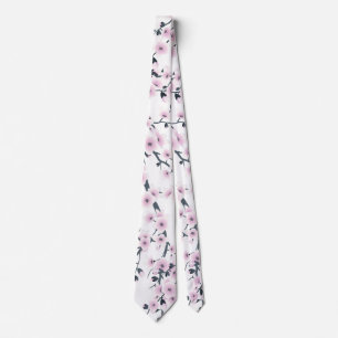 Gravata Cherry Blossom Dusky Rosa White Floral