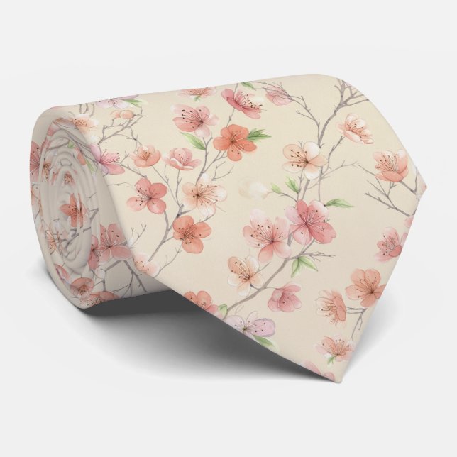 Gravata Cherry Blossom Spring Floral Pattern (Rolled)