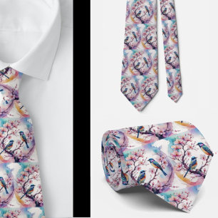 Gravata Cherry Blossoms e Birds Necktie Japonês