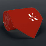 Gravata Cherry Red Elegant Monograma   Nome | Um Lado<br><div class="desc">Um colar elegante de um lado, com um monograma branco arrojado sobre um fundo vermelho cereja. Por cima deste monograma, está o seu primeiro sobrenome, soletrado em todas as capitais. Se você preferir um nome mais ousado procure o dentro de nome pessoal da letra grande, você pode fazer o seguinte:...</div>