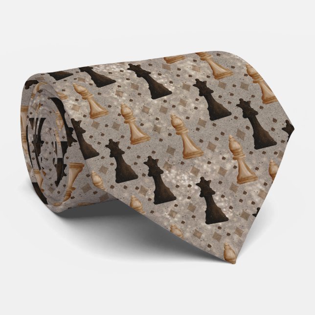 Gravata Chess Pieces Game of Chess Black White and Gold (Rolled)