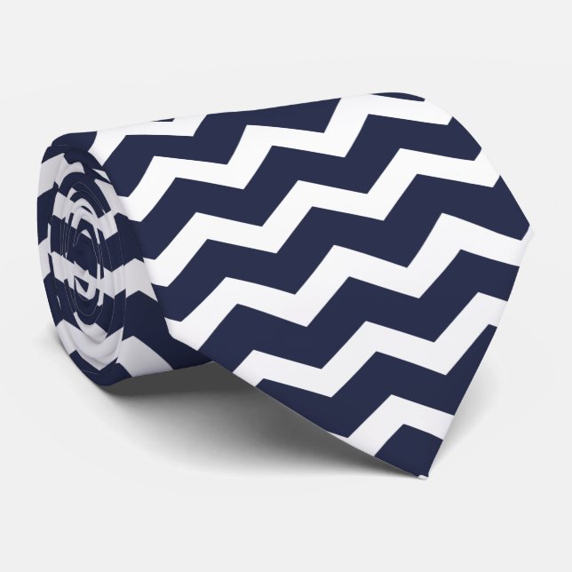 Gravata Chevron azul e branco da meia-noite (Rolled)