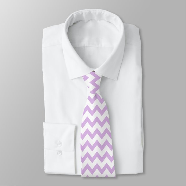 Gravata Chevron Zig Zag Padrão Chic Lilac White Scandi (Amarrado)