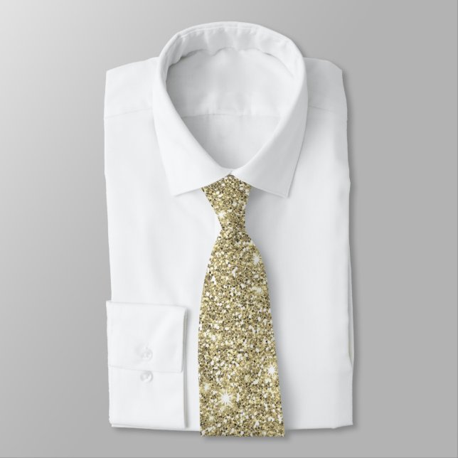 Gravata Chic Elegante Dourado brilhante branco-falsa (Amarrado)