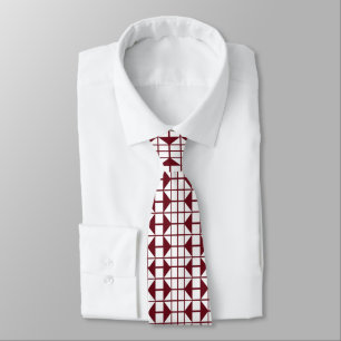 Gravata Chic Moderno Geométrico Branco Vermelho