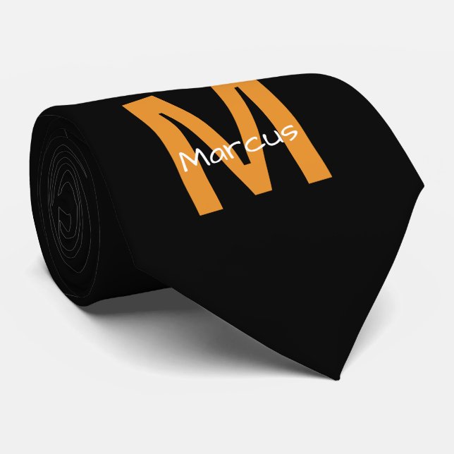 Gravata Chic Monogramado Preto Laranja (Rolled)