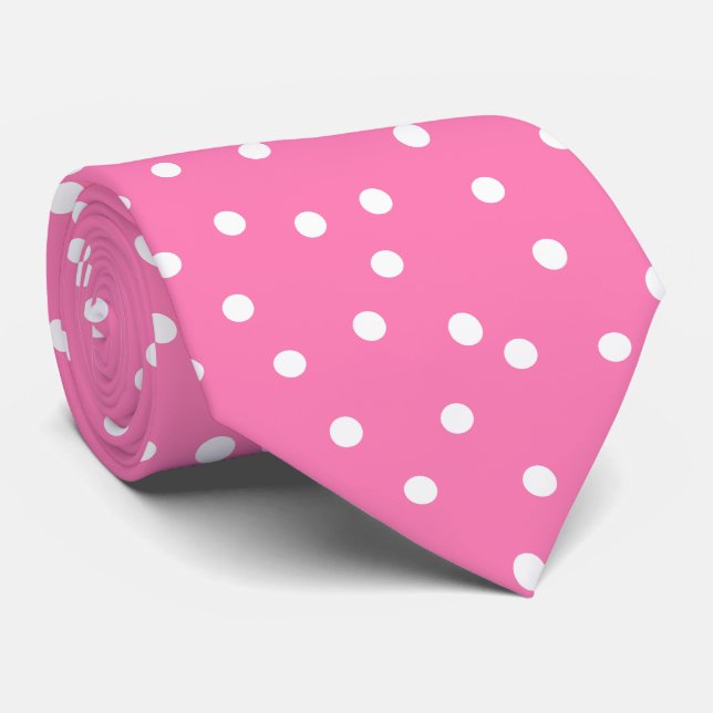 Gravata Chic Pink White Polka Dots Groom Gift   (Rolled)