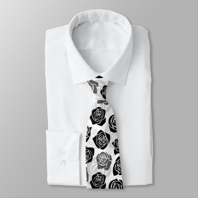 Gravata Chic Vintage black and white roses (Amarrado)