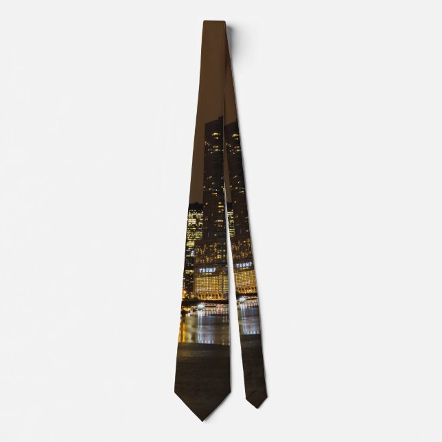 Gravata Chicago River Night Storm Neck Tie (Frente)