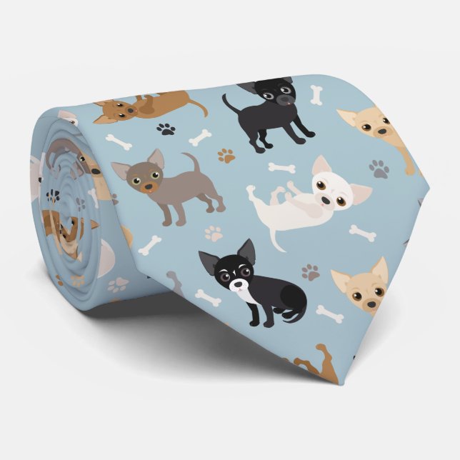 Gravata Chihuahua Bones e Paws Blue (Rolled)
