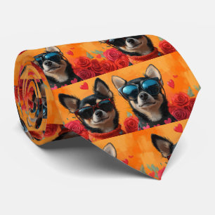 Gravata Chihuahua Com Corações de Rosas Dia dos Namorados
