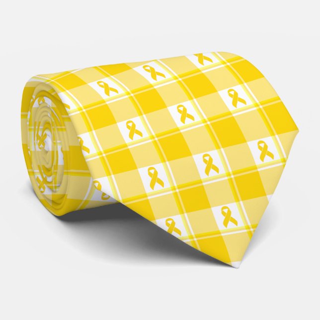 Gravata Childhood Cancer Awareness Plaid Gold Ribbon (Rolled)