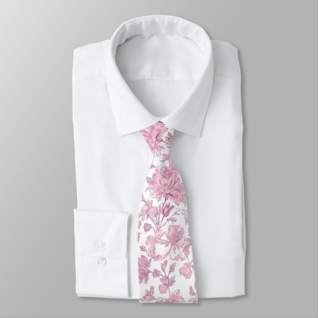 Gravata Chinoiserie cor-de-rosa e branca (Amarrado)