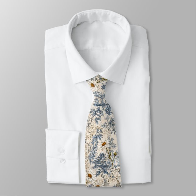 Gravata Chinoiserie Libélulas e Margaridas (Amarrado)