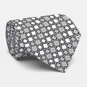 Gravata Chique Com Padrão Retro Preto Branco Cinza