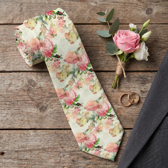 Gravata Chique Com Rosas Antigas Rosa e Bege (Criador carregado)