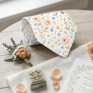 Gravata Chique com Rosas Florais Pastel Arte