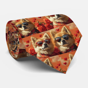 Gravata Chow Chow Com Corações de Rosas Dia dos Namorados