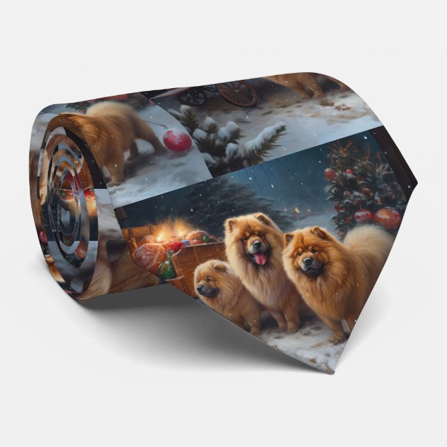Gravata Chow Chow Snowy Sleigh Decência de Natal (Rolled)