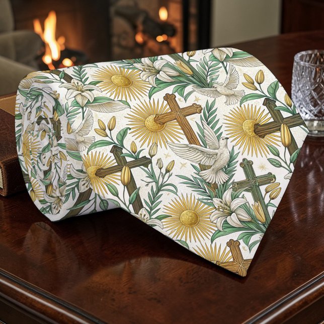 Gravata Christian Crosses with Doves Custom Necktie (Criador carregado)