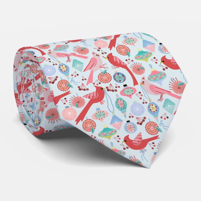 Gravata Christmas Cardinals Midcentury Modern Neck Tie (Rolled)