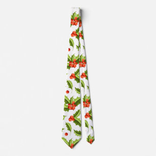 Gravata Christmas Holly e Berry Pattern