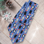 Gravata Christmas Schnauzers in Santa Hats Blue Background<br><div class="desc">Fun tie for the Schnauzer Dad. Miniature or Standard schnauzers in black and silver,  black and salt and pepper wearing santa hats and antlers.</div>