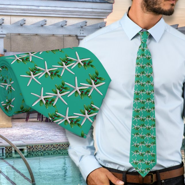 Gravata Christmas Turquoise Starfish pattern tie (Criador carregado)