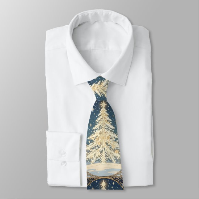 Gravata Christmas Yule Tree Snowflake Branches Art Nouveau (Amarrado)